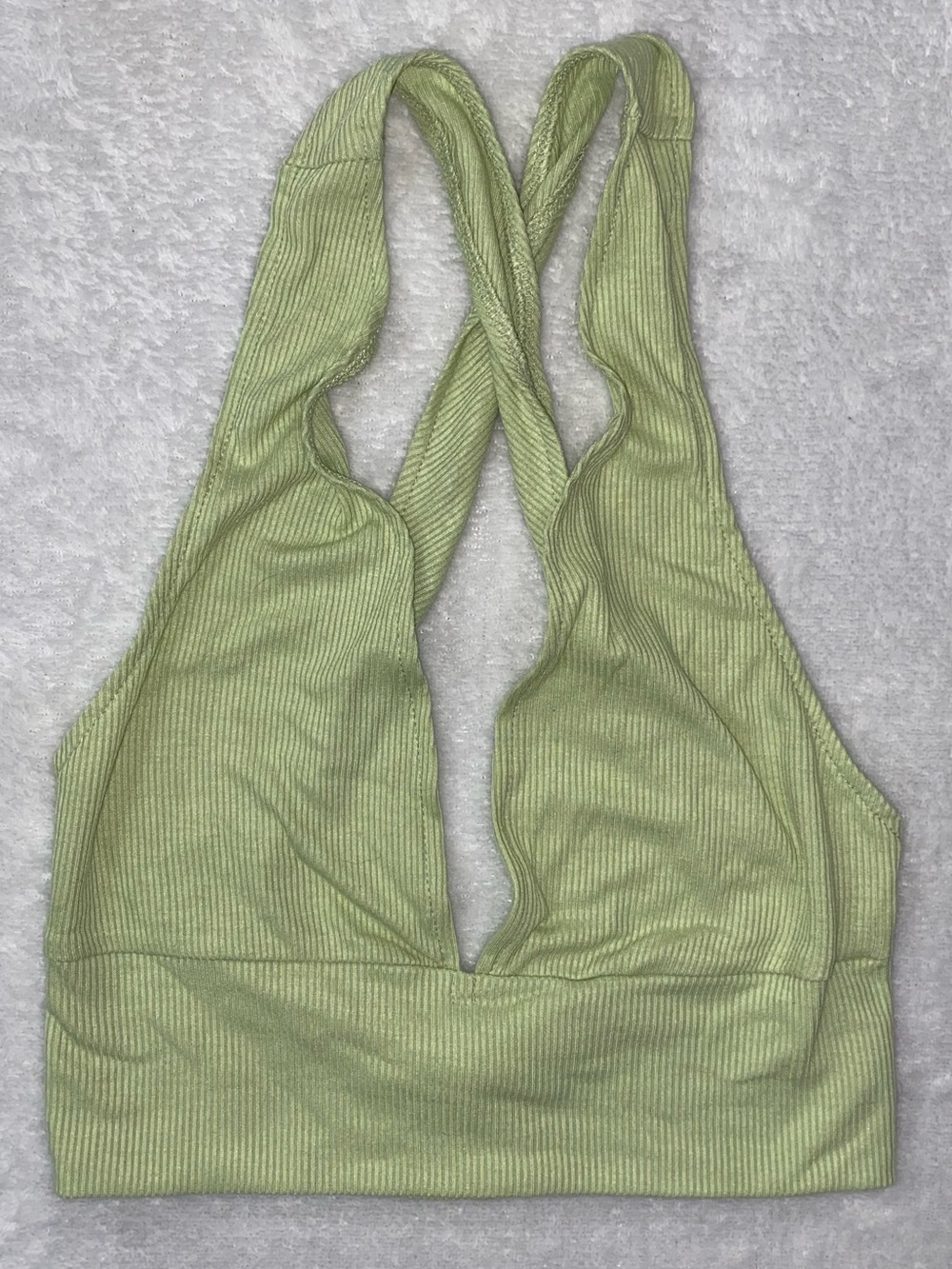 Ribbed Light Green Women's Bralette Crop Top